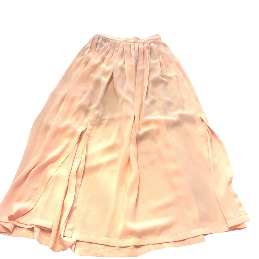 Vintage Apart Peach Chiffon Pleated Maxi Skirt with High Slits Size 6 Lined Pink
